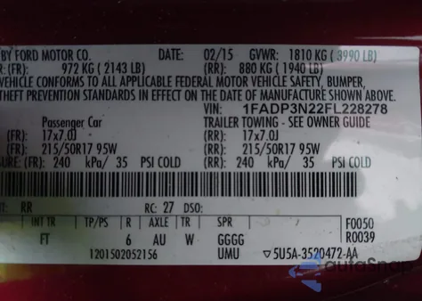 2015 Ford Focus Titanium from USA, damaged, VIN 1FADP3N22FL228278
